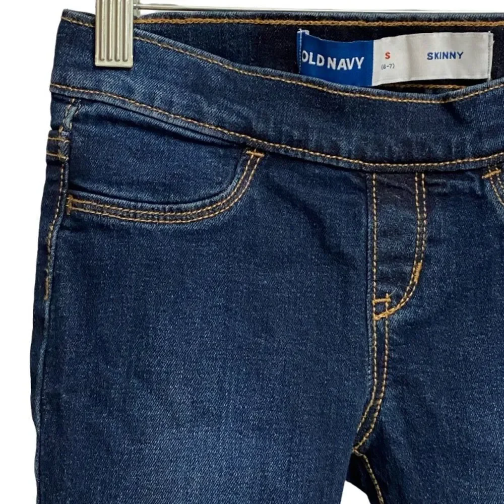 Old Navy Kids Pull-On Skinny Jeans Size S (6-7) Adjustable Waist Dark Wash Denim